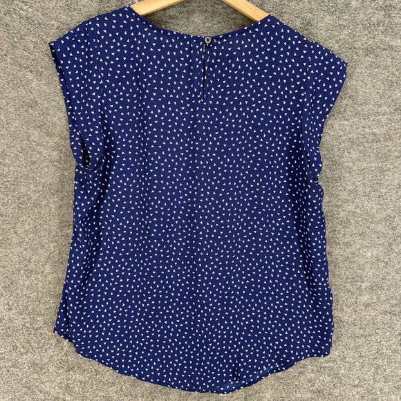 Sweet Rain Blouse Women L Large Blue Geometric Short Sleeve Hook & Eye Casual - Picture 2 of 7
